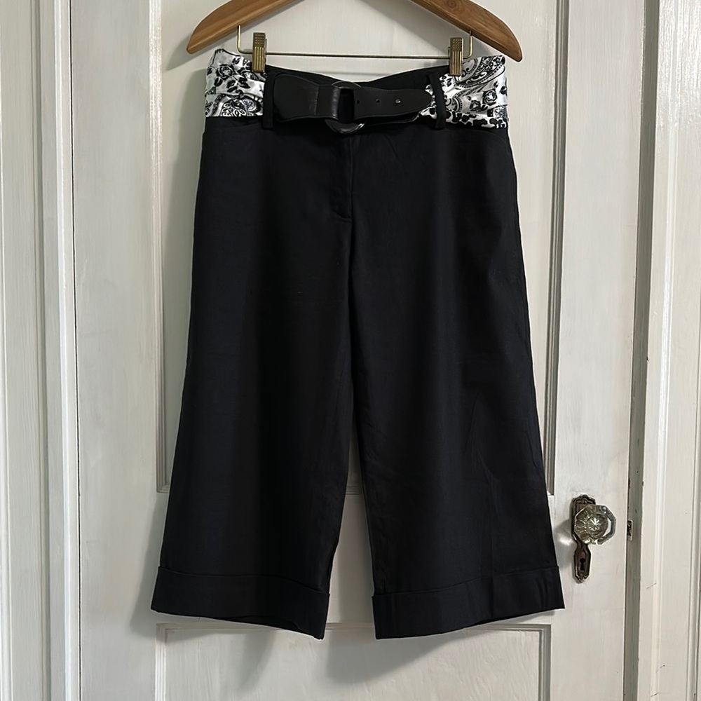 White House Black Market Legacy Black Linen Blend Cropped Pants with Belt